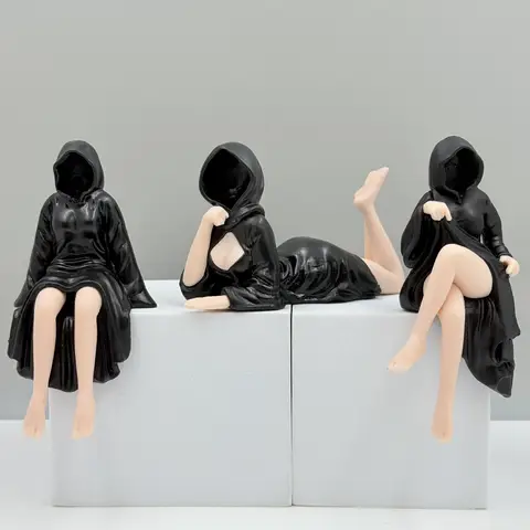 HOT Sexy 3d Mysterious Statue Gothic Black Robe Queen Figure Bookshelf Sculpture Spooky Sitting Statues Desktop Ornaments Gifts