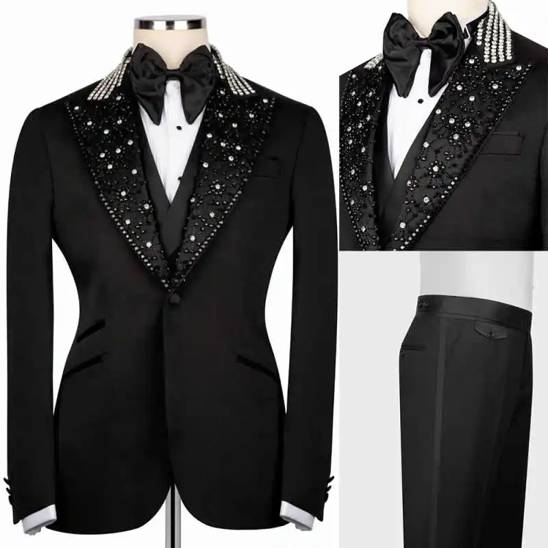 Luxurious Beaded Men Wedding Suits Peaked Lapel Tuxedo Groom Wear 2 Pcs Jacket Pants Business Prom Evening Party Customized
Luxurious Beaded Men Wedding Suits Peaked Lapel Tuxedo Groom Wear 2 Pcs Jacket Pants Business Prom Evening Party Customized
