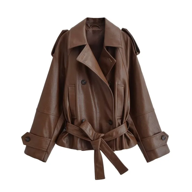 Women'sFaux Leather Short Windbreaker 2026 New Casual Double Breasted Belted Lapel Collar Trendy High Street Outwear Lady Jacket
Women'sFaux Leather Short Windbreaker 2026 New Casual Double Breasted Belted Lapel Collar Trendy High Street Outwear Lady Jacket