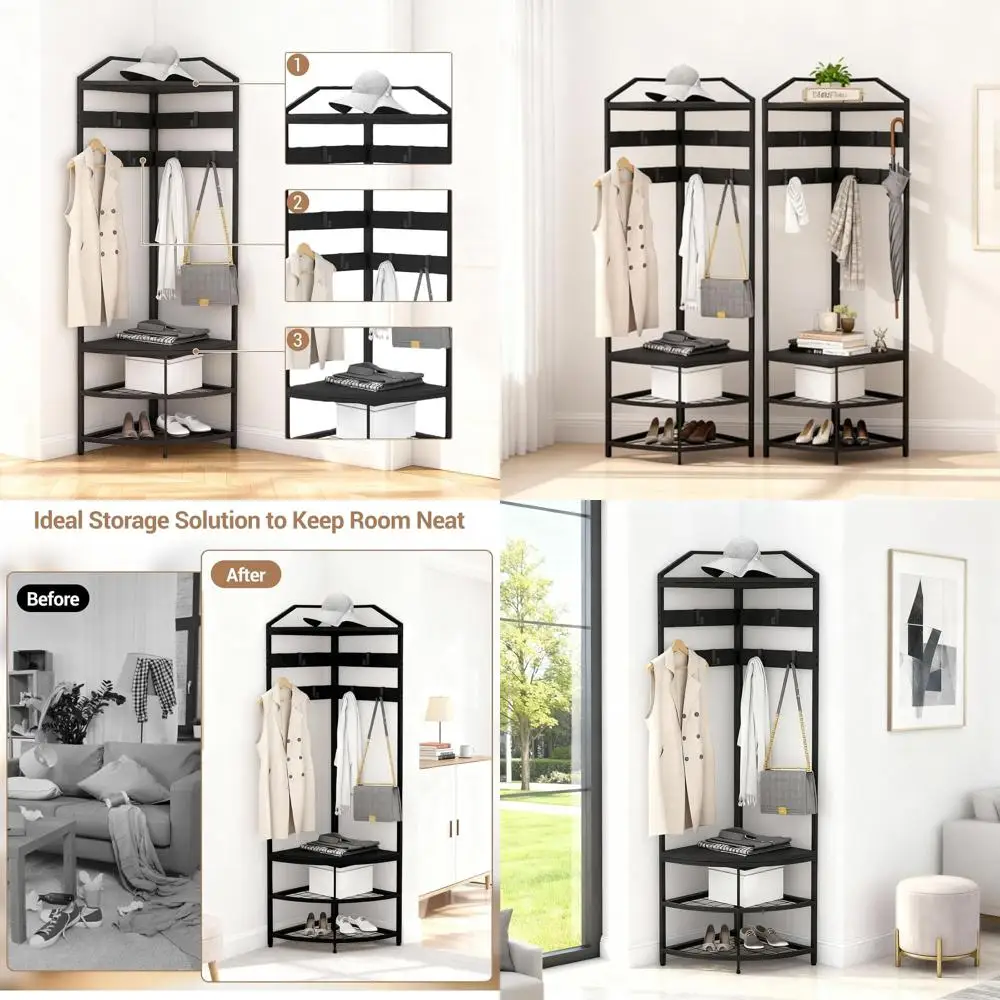 Freestanding Metal Shoe and Coat Rack with Mesh Storage for Entryway or Bedroom in Black
Freestanding Metal Shoe and Coat Rack with Mesh Storage for Entryway or Bedroom in Black