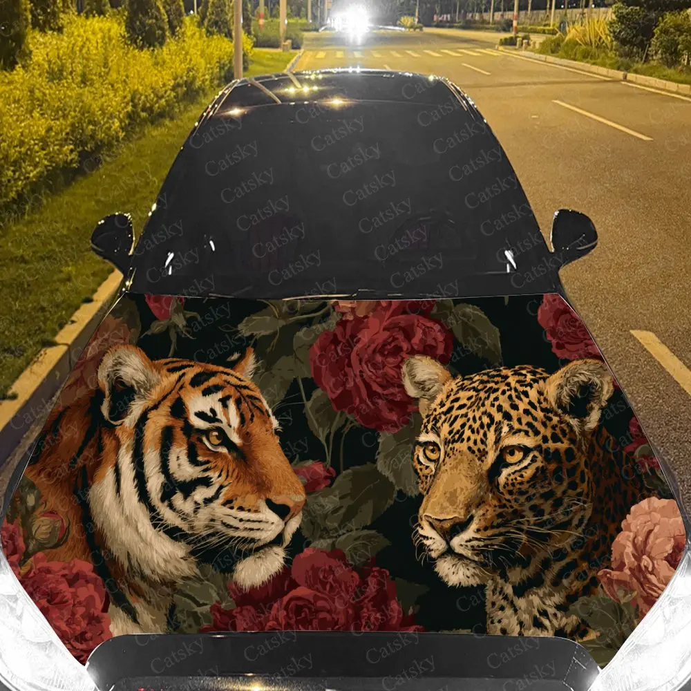 Car Decal Tiger & Leopard with Red Floral Artistic Fusion in Mixed-Pair Design, Creating a Bold and Untamed Visual Car Hood Stic
Car Decal Tiger & Leopard with Red Floral Artistic Fusion in Mixed-Pair Design, Creating a Bold and Untamed Visual Car Hood Stic