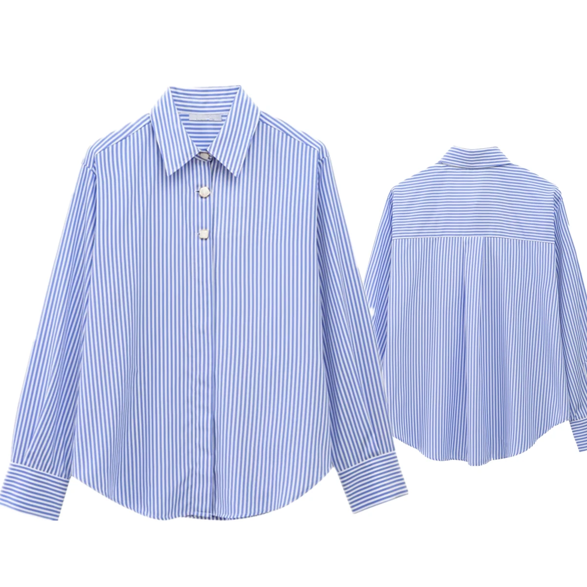 Jenny&Dave Fashion Ladies Gold Button Blue Striped Shirt Minimalist Vintage Poplin Long Sleeved Casual Shirt Blouse Women Tops
Jenny&Dave Fashion Ladies Gold Button Blue Striped Shirt Minimalist Vintage Poplin Long Sleeved Casual Shirt Blouse Women Tops