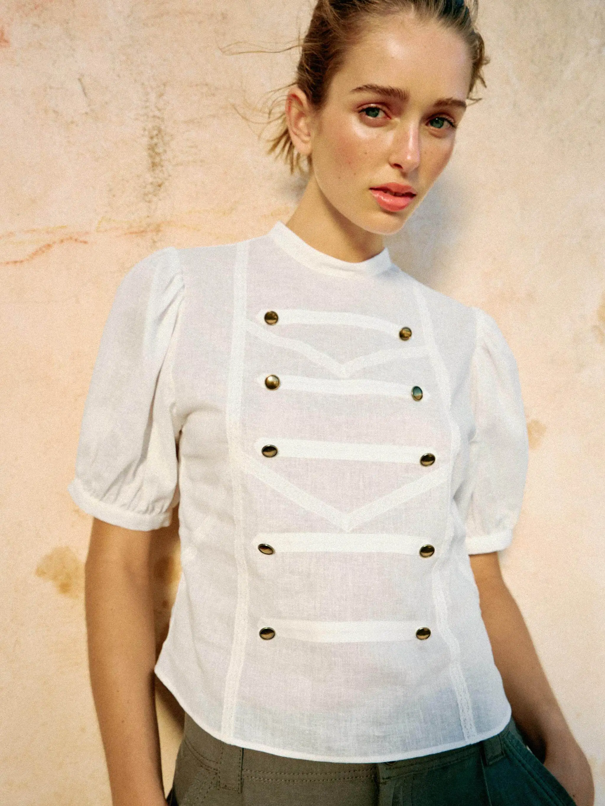 Summer New Women's round Neck Bubble Short Sleeve Casual Shirt Rope Knot Button up 25-35 Years Old Regular Length Shirt
Summer New Women's round Neck Bubble Short Sleeve Casual Shirt Rope Knot Button up 25-35 Years Old Regular Length Shirt