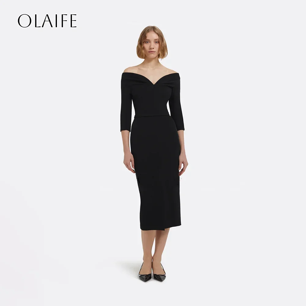 Black Off The Shoulder Sheath Homecoming Gowns Slit Tea Length Long Sleeves Party Gown Customized vestidos de fiesta
Black Off The Shoulder Sheath Homecoming Gowns Slit Tea Length Long Sleeves Party Gown Customized vestidos de fiesta