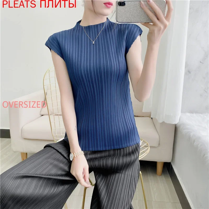 Miyake Folds-Women's Sleeveless Pleated T-shirt, Casual Bottoming Shirt, Slim, Monochromatic, Summer
Miyake Folds-Women's Sleeveless Pleated T-shirt, Casual Bottoming Shirt, Slim, Monochromatic, Summer