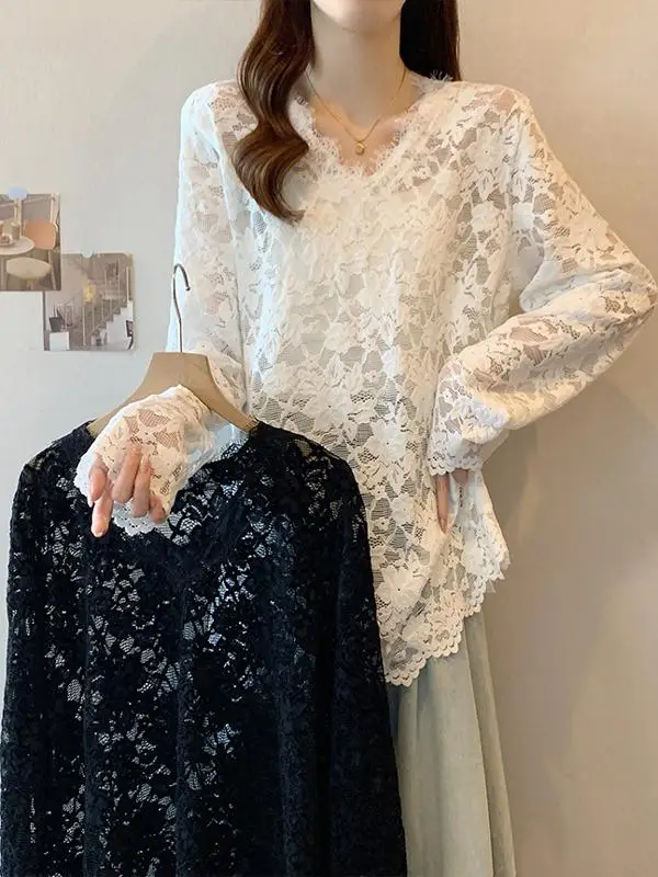 Ele Lace Blouse Women's Inner Wear Loose Faionable Base irt Spring Autumn New Sle Korean Version V-ne Long Sve
Ele Lace Blouse Women's Inner Wear Loose Faionable Base irt Spring Autumn New Sle Korean Version V-ne Long Sve