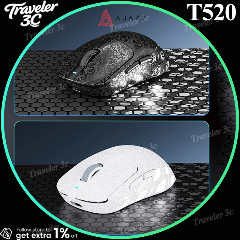 Sales Ajazz T520 Three Mode Wireless Gaming Mouse Wireless Paw3395 Carbon Brazing Shell Lightweigh Office E-Sport Mouse Custom
Sales Ajazz T520 Three Mode Wireless Gaming Mouse Wireless Paw3395 Carbon Brazing Shell Lightweigh Office E-Sport Mouse Custom