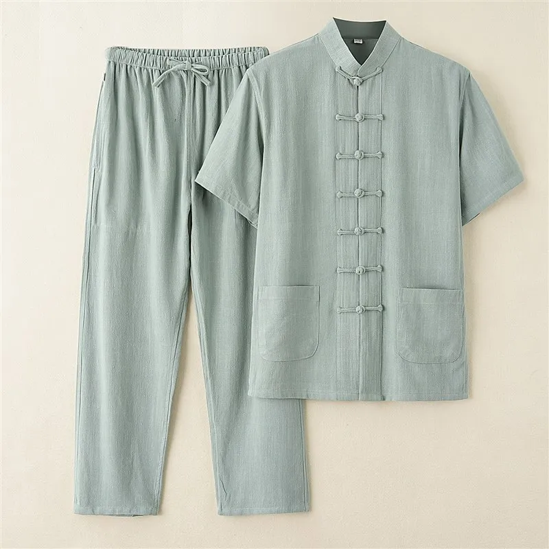 Men's Summer Short Sleeve Cotton Linen Half Sleeve Set Dad's Traditional Chinese Style Tang Suit Casual Wear for Elderly
Men's Summer Short Sleeve Cotton Linen Half Sleeve Set Dad's Traditional Chinese Style Tang Suit Casual Wear for Elderly