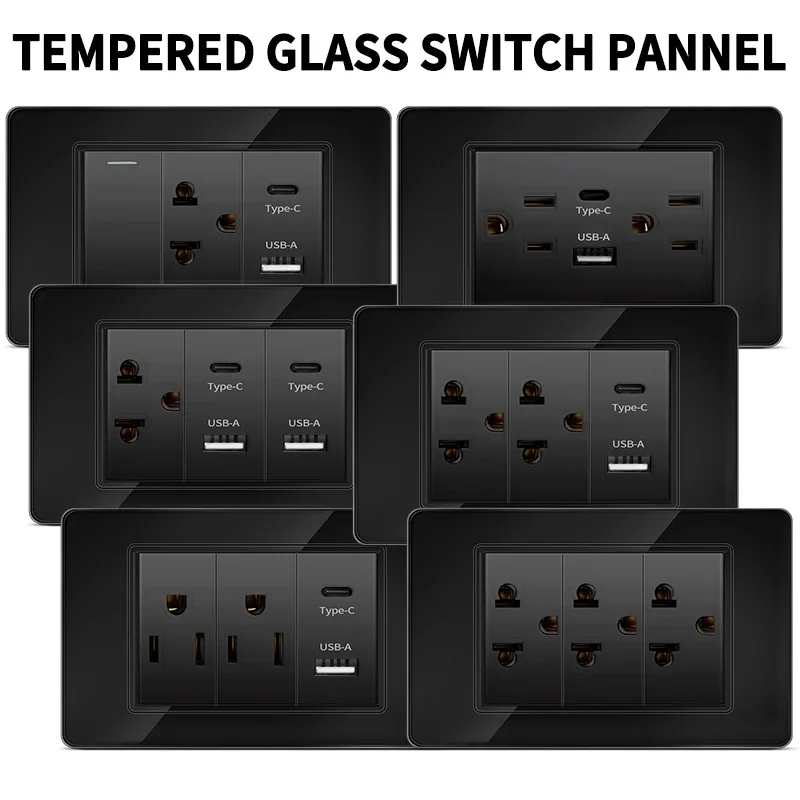 Dual USB-C Fast Charging 118 US Wall Socket - 5V/3A Type-C Ports & AC Outlet in Tempered Glass Panel for 110V
Dual USB-C Fast Charging 118 US Wall Socket - 5V/3A Type-C Ports & AC Outlet in Tempered Glass Panel for 110V