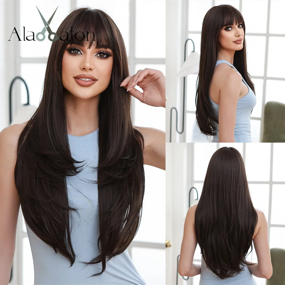 ALAN EATON Dark Brown Synthetic Wigs Long Layered Straight Wig with Bangs Natural Brown Full Wig Heat Resistant Daily Fake Hair
ALAN EATON Dark Brown Synthetic Wigs Long Layered Straight Wig with Bangs Natural Brown Full Wig Heat Resistant Daily Fake Hair