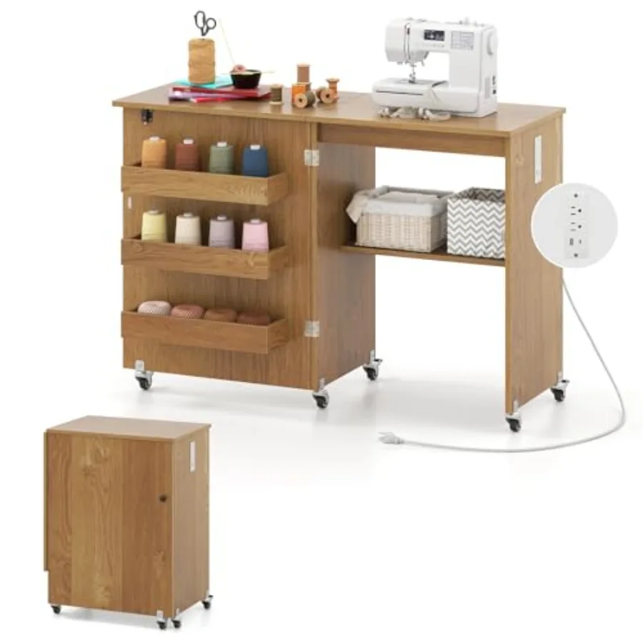 Folding Sewing Table with Charging Station, Rolling Craft Table with Storage Trays and Shelf, Foldable Sewing Machine Cabinet D
Folding Sewing Table with Charging Station, Rolling Craft Table with Storage Trays and Shelf, Foldable Sewing Machine Cabinet D