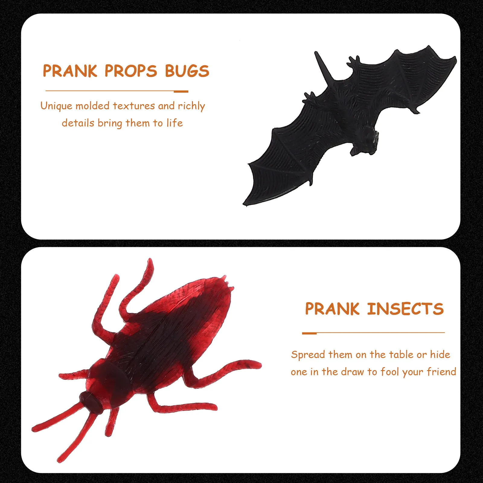 150Pcs Realistic Plastic Prank Bugs Set Spiders Bats Flies for Halloween Party April Fool's Day Trick Props
150Pcs Realistic Plastic Prank Bugs Set Spiders Bats Flies for Halloween Party April Fool's Day Trick Props