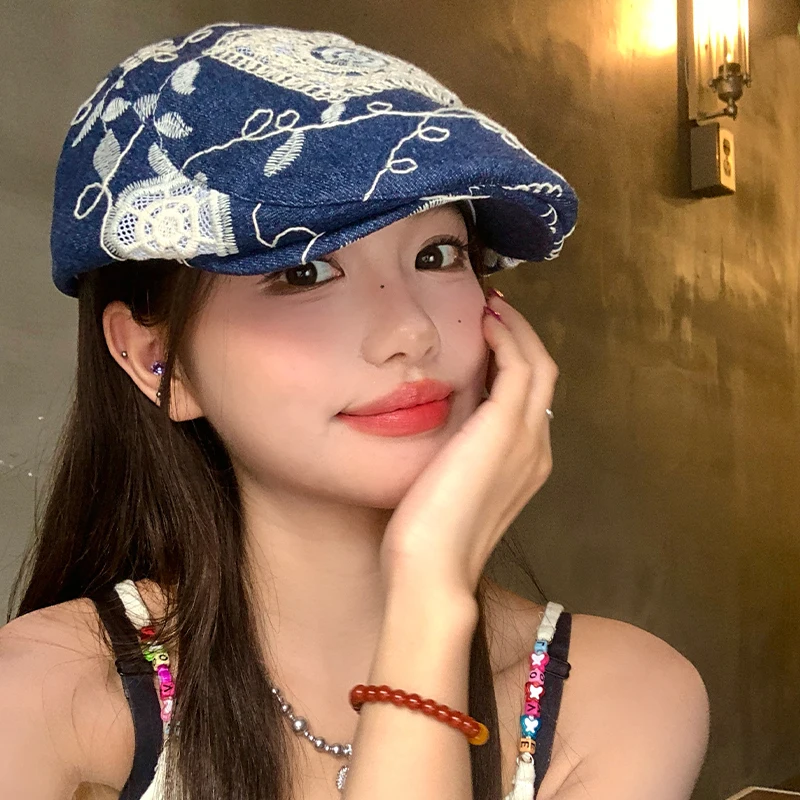Japanese Embroidery Washed Denim Forward Hat Men and Women Summer Breathable Big Head Ethnic Style Short Brim Sunshade Beret Cap
Japanese Embroidery Washed Denim Forward Hat Men and Women Summer Breathable Big Head Ethnic Style Short Brim Sunshade Beret Cap