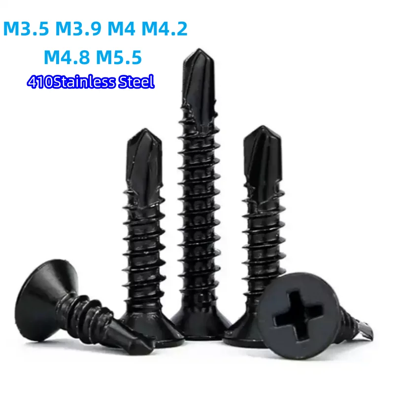 Black 410Stainless Steel Cross Pan Head Drilling Self Tapping Screws M3.5 M3.9 M4 -M5.5 Tapping Screw for Wood Metal Sheet
Black 410Stainless Steel Cross Pan Head Drilling Self Tapping Screws M3.5 M3.9 M4 -M5.5 Tapping Screw for Wood Metal Sheet