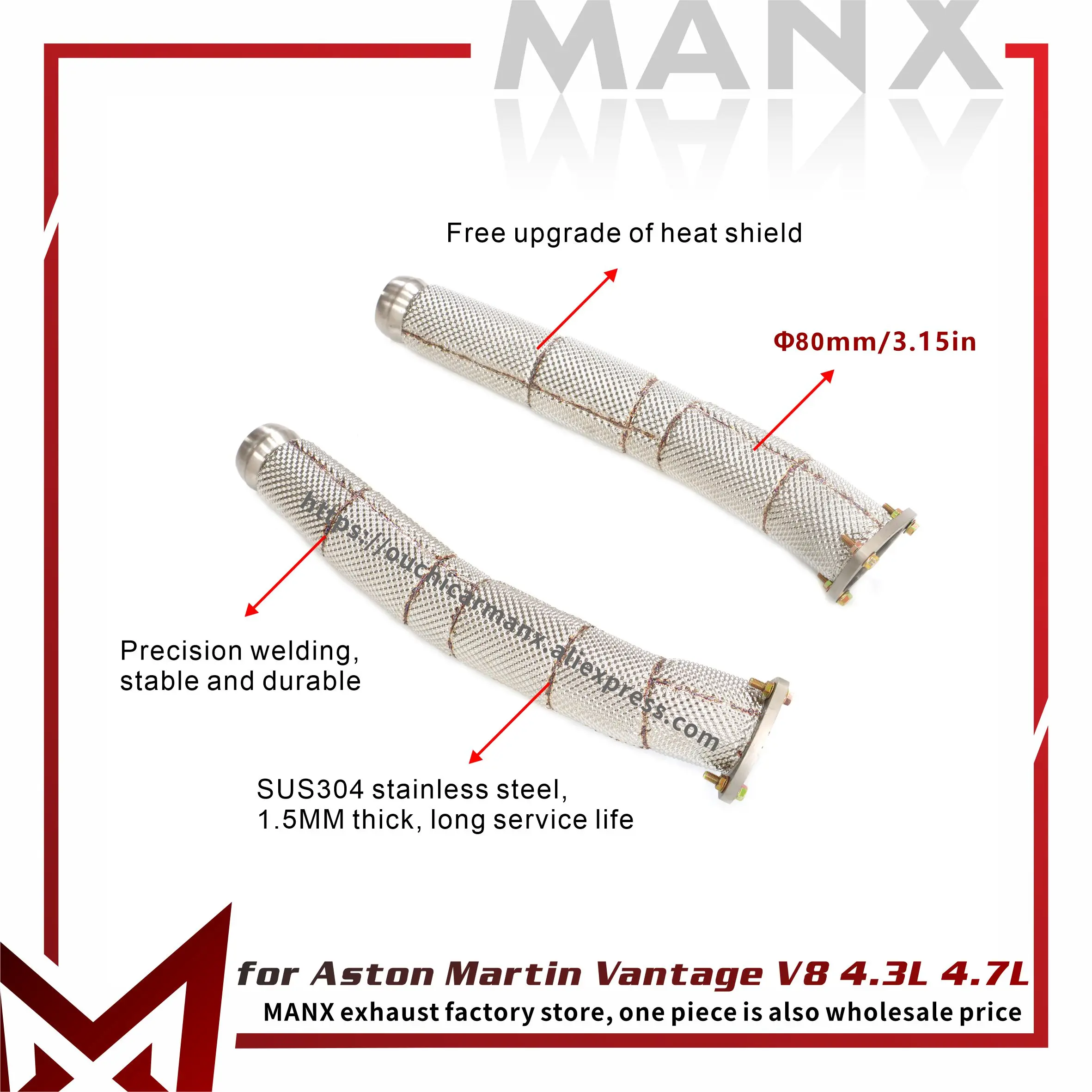 MANX SUS304 for Aston Martin Vantage V8 4.3L 4.7L Bolt-on installation Resonant Tube Free upgrade of heat shield
MANX SUS304 for Aston Martin Vantage V8 4.3L 4.7L Bolt-on installation Resonant Tube Free upgrade of heat shield