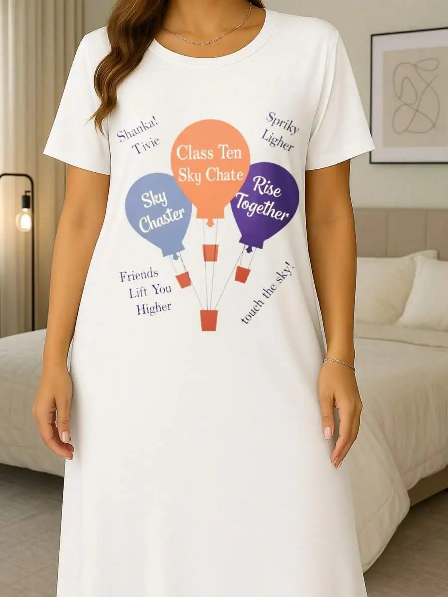 Womens Balloon Print T-Shirt Nightgown Cotton Short Sleeve Round Neck Sleepwear
Womens Balloon Print T-Shirt Nightgown Cotton Short Sleeve Round Neck Sleepwear