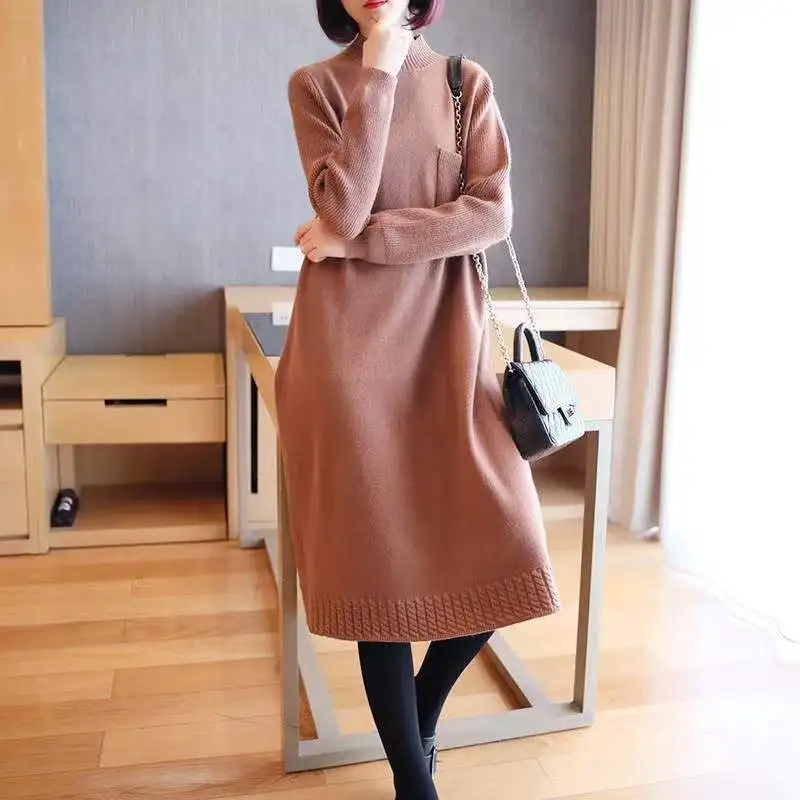 Autumn and winter loose mid-length half-high collar bottoming long sweater skirt over-the-knee knitted pullover women clothing
Autumn and winter loose mid-length half-high collar bottoming long sweater skirt over-the-knee knitted pullover women clothing