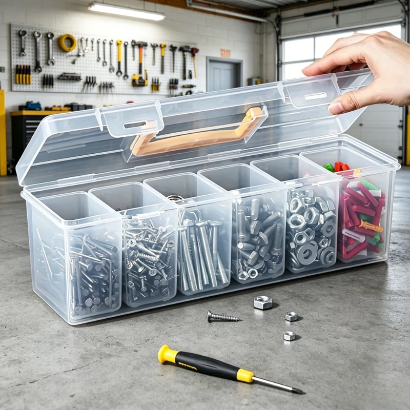 7pcs Plastic Hardware Storage Box with 6 Small Compartments Transparent Tools Organizer for Screws Nuts Bolts and Small Parts
7pcs Plastic Hardware Storage Box with 6 Small Compartments Transparent Tools Organizer for Screws Nuts Bolts and Small Parts