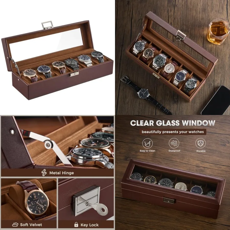 6 Slot Watch Case Box for Men, PU leather Man Watch Organizer with Soft Pillow, Lockable Watch Collection Storage Holder with G
6 Slot Watch Case Box for Men, PU leather Man Watch Organizer with Soft Pillow, Lockable Watch Collection Storage Holder with G