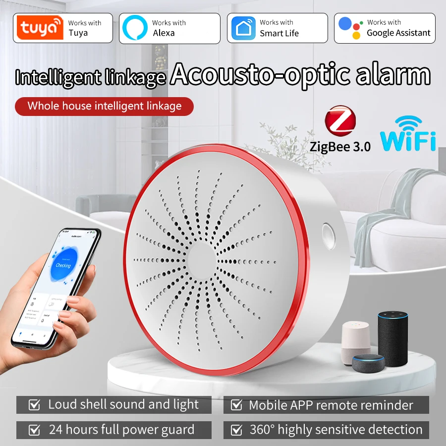Tuya WiFi Zigbee Smart Alarm Sensor Sound and Light Alarm Sensor Detector USB Powered App Control Support Alexa Google Home
Tuya WiFi Zigbee Smart Alarm Sensor Sound and Light Alarm Sensor Detector USB Powered App Control Support Alexa Google Home