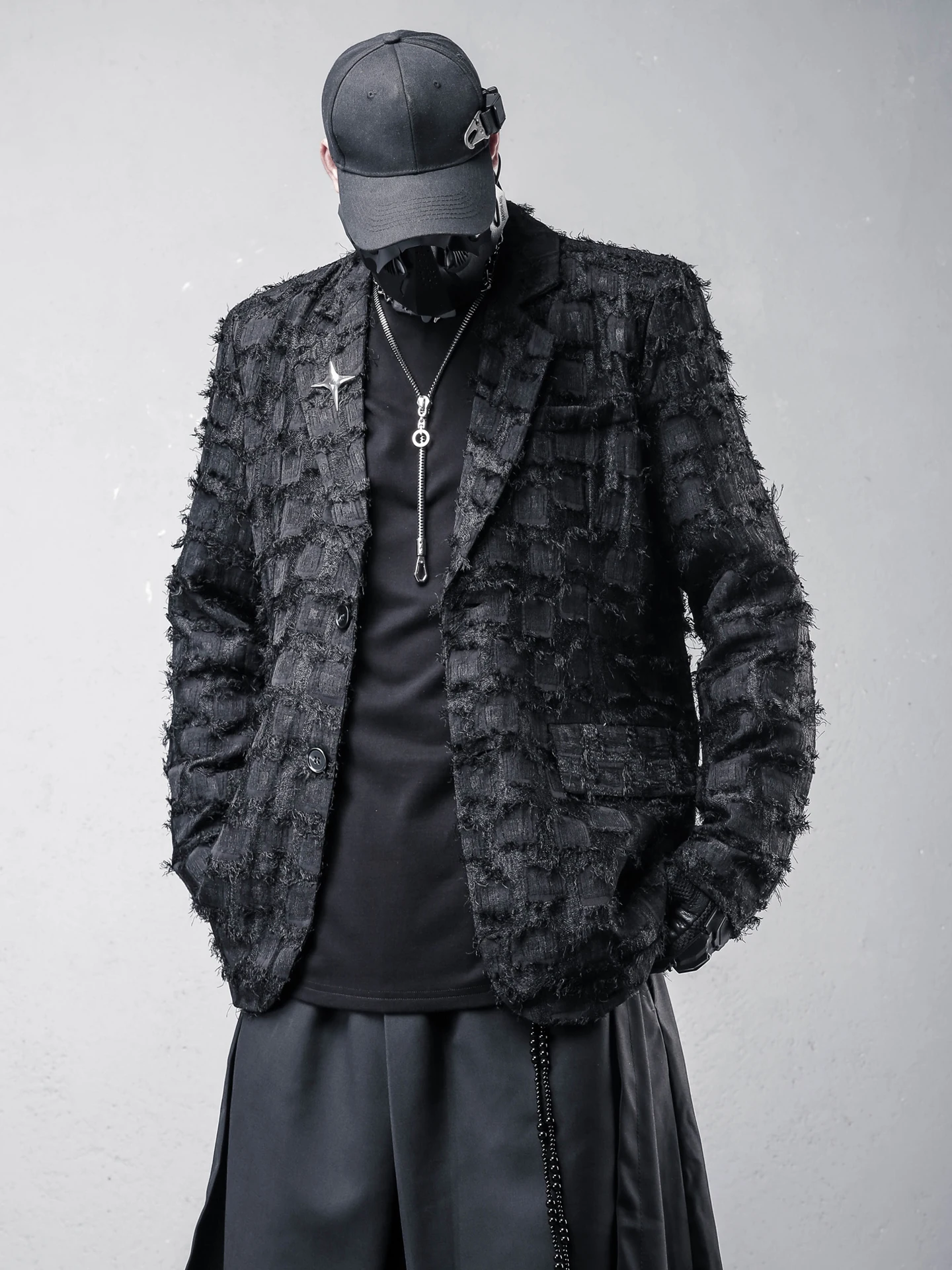 Темный стиль Ямамото, серия High Sense Abstinence, весенне-осенний костюм, авангардный дизайн, куртка в клетку с текстурой для мужчин 
Темный стиль Ямамото, серия High Sense Abstinence, весенне-осенний костюм, авангардный дизайн, куртка в клетку с текстурой для мужчин