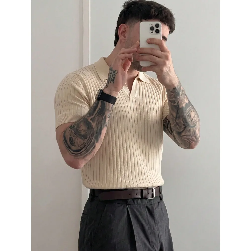 Men's Ribbed Airplane Collar Polo Knit Shirt, Short Sleeve, Summer Fashion
Men's Ribbed Airplane Collar Polo Knit Shirt, Short Sleeve, Summer Fashion