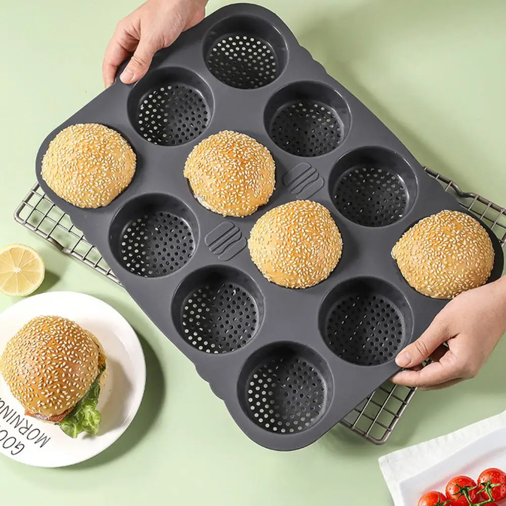 Even Baking Silicone Mold Non-stick Silicone Hamburger Bun Pan with Mesh Air Hole Design for Kitchen for Hamburger for Burgers
Even Baking Silicone Mold Non-stick Silicone Hamburger Bun Pan with Mesh Air Hole Design for Kitchen for Hamburger for Burgers