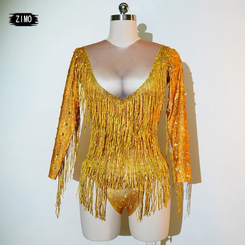2025 sexy Gold rhinestones bodysuit fringe long sleeve club party birthday pole dance singer Celebrate Team clothes for women
2025 sexy Gold rhinestones bodysuit fringe long sleeve club party birthday pole dance singer Celebrate Team clothes for women