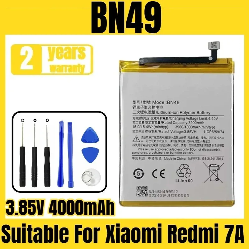 Applicable to Xiaomi Redmi 7A battery BN49 mobile phone battery, large capacity new, free tool 3.85V 4000mAh
Applicable to Xiaomi Redmi 7A battery BN49 mobile phone battery, large capacity new, free tool 3.85V 4000mAh