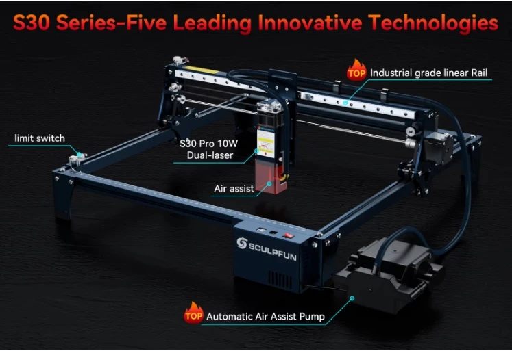 Лазерный гравировальный станок с ЧПУ S30 Pro 10 Вт, режущий станок, лазерная печать, гравировальный станок для всех материалов
Лазерный гравировальный станок с ЧПУ S30 Pro 10 Вт, режущий станок, лазерная печать, гравировальный станок для всех материалов