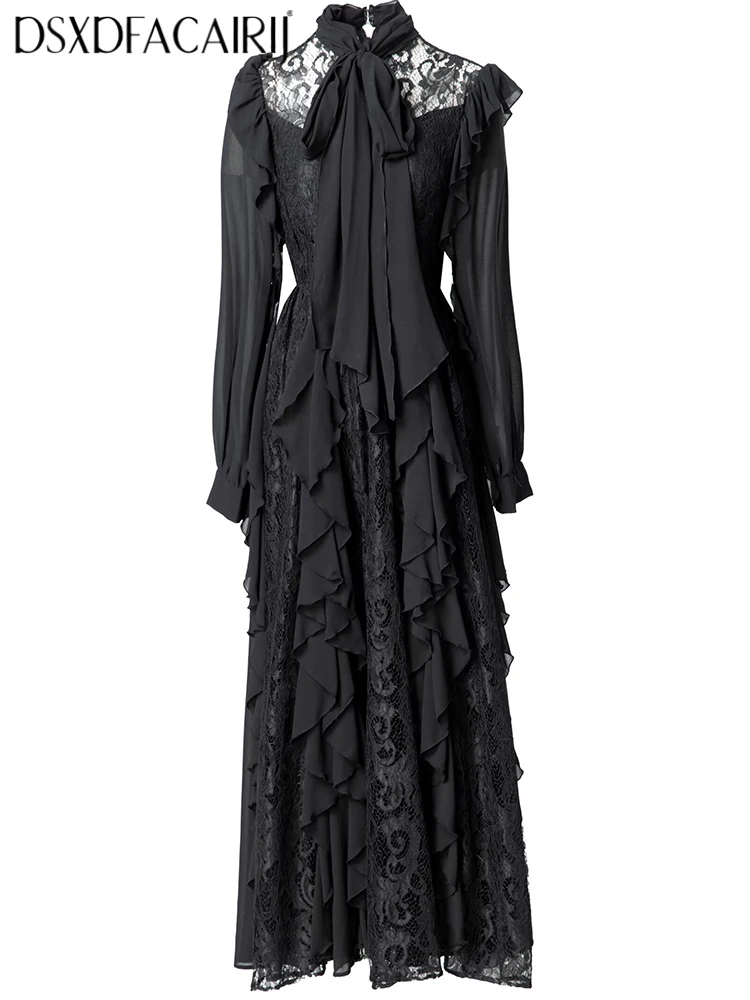 DSXDFACAIRIJ Women's Vintage Lace Patchwork Dress Lace-Up Stand Collar Lantern Sleeve Ruffles Black Fashion Spring
DSXDFACAIRIJ Women's Vintage Lace Patchwork Dress Lace-Up Stand Collar Lantern Sleeve Ruffles Black Fashion Spring