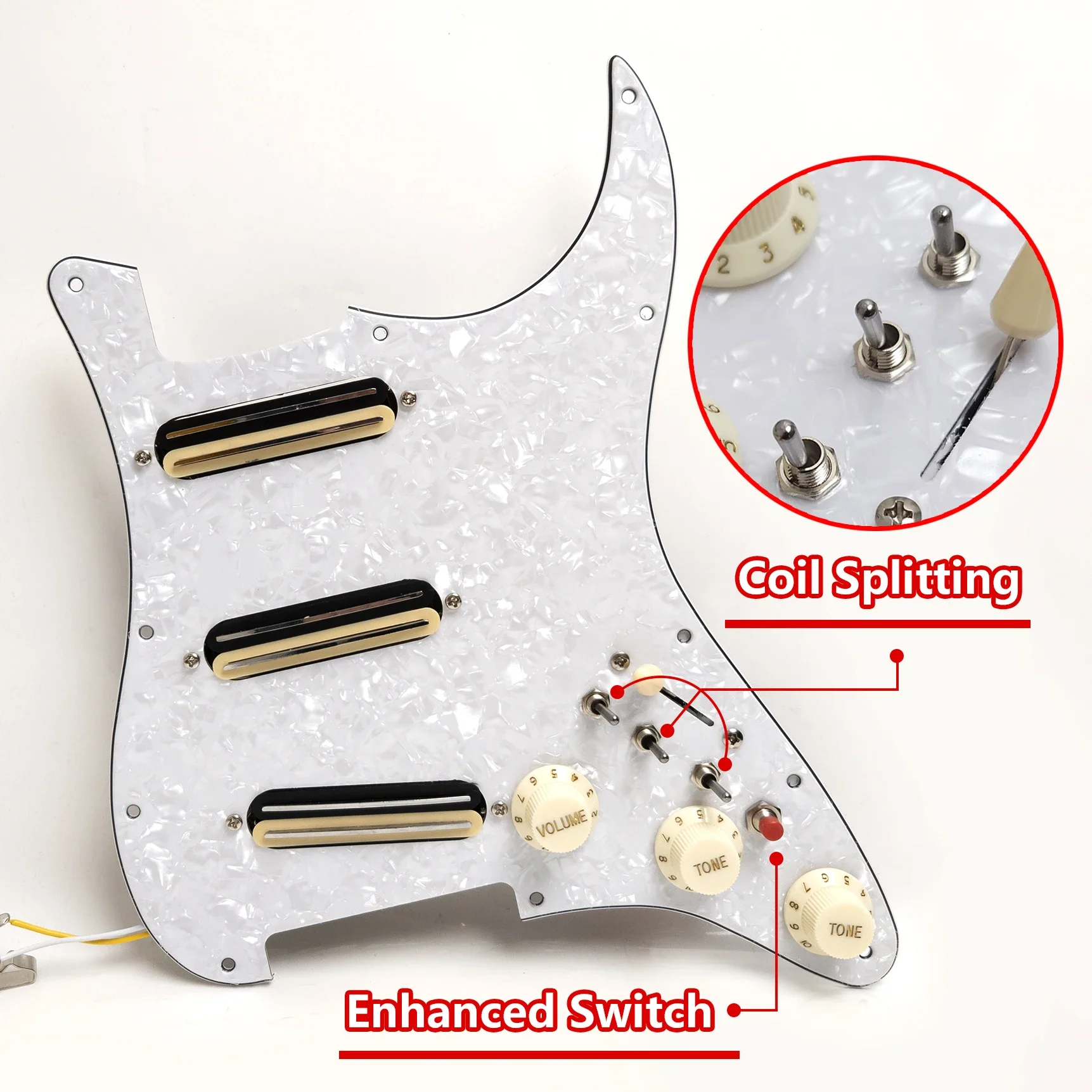 Guitar Prewired Loaded Pickguard with SSS Coil Splitting Single Coil Pickups Set for ST Electric Guitars Replacement Parts
Guitar Prewired Loaded Pickguard with SSS Coil Splitting Single Coil Pickups Set for ST Electric Guitars Replacement Parts