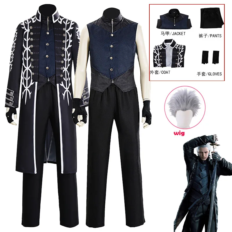 DMC Vergil Cosplay Costume, D May Cry Nice Stitching Full Set Outfit With Wig, Halloween Gothic Costume Men Stage Performance
DMC Vergil Cosplay Costume, D May Cry Nice Stitching Full Set Outfit With Wig, Halloween Gothic Costume Men Stage Performance