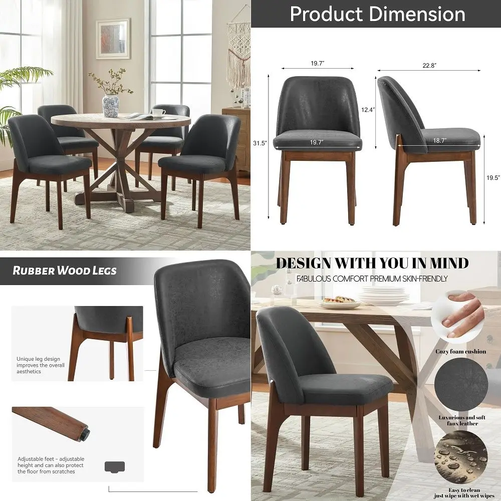 Modern Dining Chairs Set of 4, Faux Leather Kitchen Chairs with Wood Legs, Upholstered Side Chair for Kitchen Dining Room, Blac
Modern Dining Chairs Set of 4, Faux Leather Kitchen Chairs with Wood Legs, Upholstered Side Chair for Kitchen Dining Room, Blac
