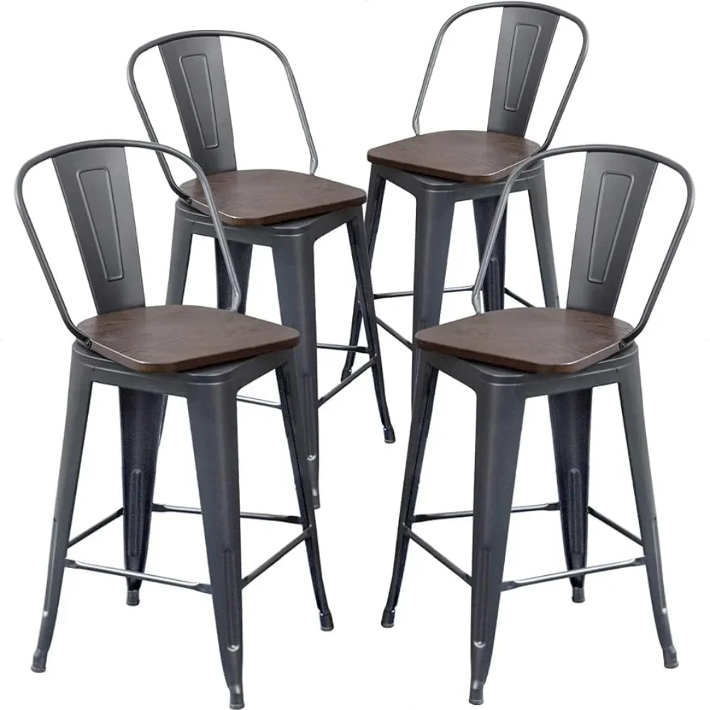 A set of metal bar stools with backrests, consisting of 4 counter high stools, high back bar chairs, and 24 inch bar stools
A set of metal bar stools with backrests, consisting of 4 counter high stools, high back bar chairs, and 24 inch bar stools