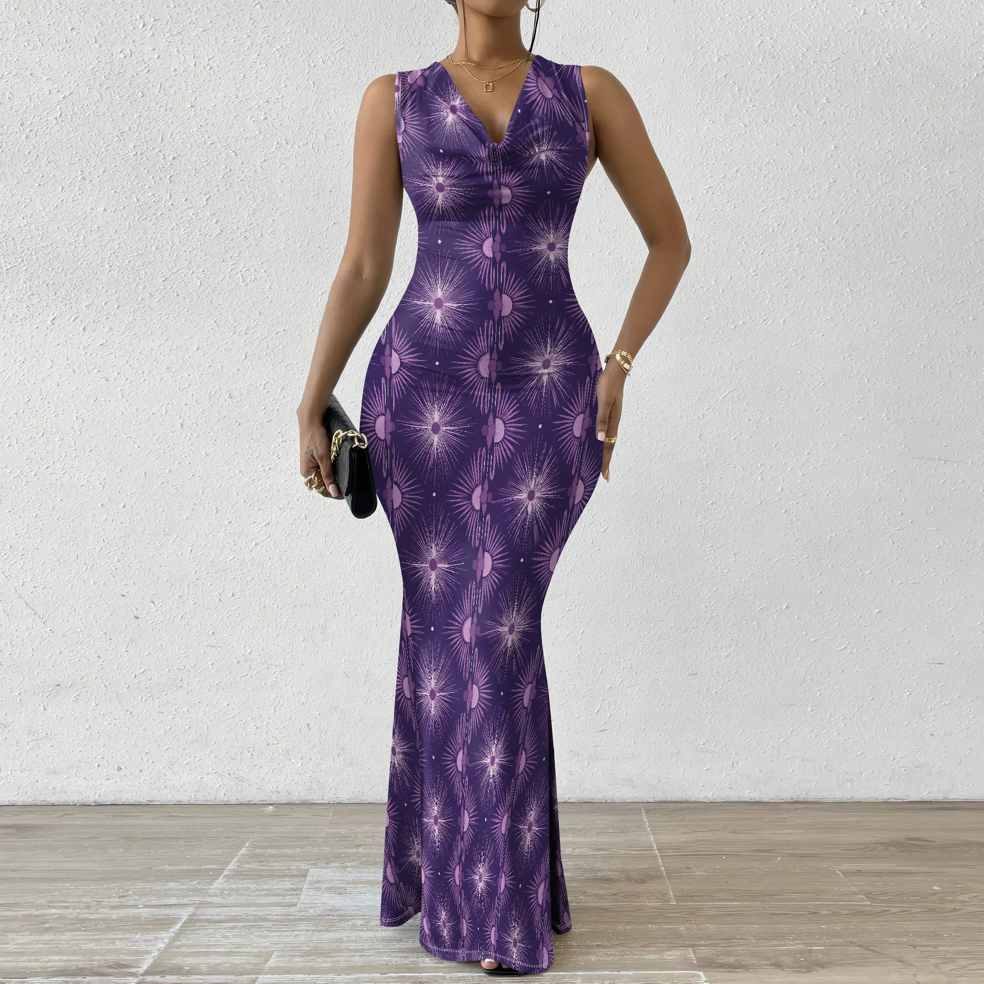 Purple Starburst Print Maxi Dress XS-2XL, Sleeveless V-Neck Dress for Women, Elegant for Evening & Special Occasions
Purple Starburst Print Maxi Dress XS-2XL, Sleeveless V-Neck Dress for Women, Elegant for Evening & Special Occasions