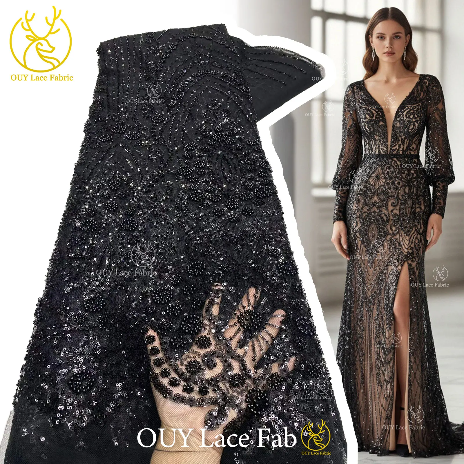 High Quality African Beaded Embroidery Tulle Lace Fabric 2026 Black French Sequins Lace For Nigerian Prom Evening Dress Sewing
High Quality African Beaded Embroidery Tulle Lace Fabric 2026 Black French Sequins Lace For Nigerian Prom Evening Dress Sewing