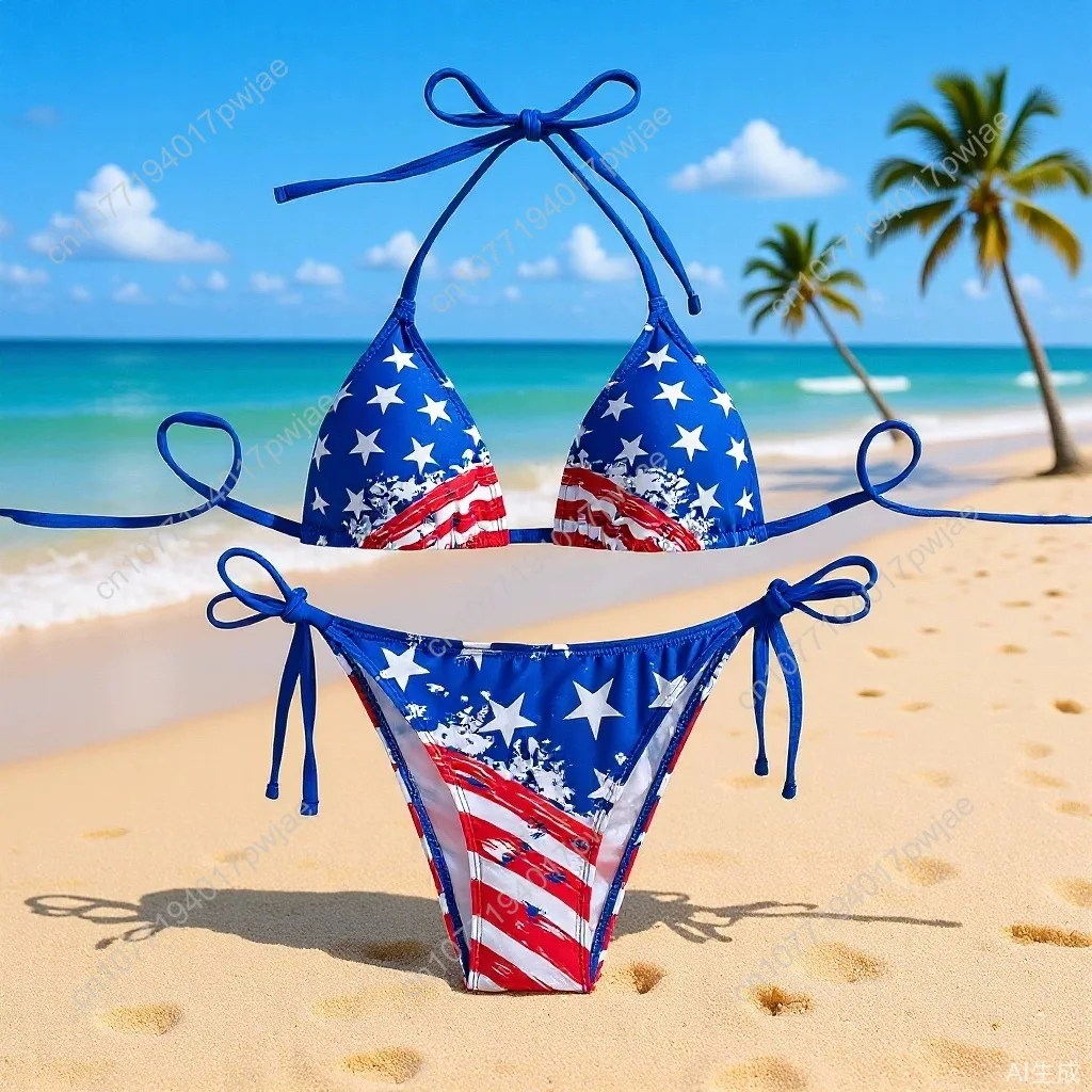 Women's Sexy American Flag Print Halter-Tie Bikini Swimsuit Set — Sporty Style
Women's Sexy American Flag Print Halter-Tie Bikini Swimsuit Set — Sporty Style