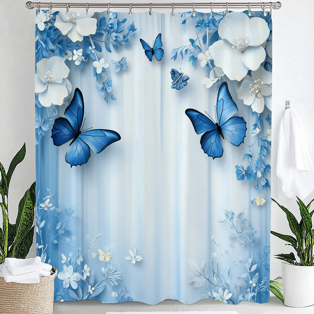 Blue Butterfly style Shower Curtain, Bathroom Decorative Flowers and Butterflies Shower Curtain, Home Curtain with Hooks
Blue Butterfly style Shower Curtain, Bathroom Decorative Flowers and Butterflies Shower Curtain, Home Curtain with Hooks