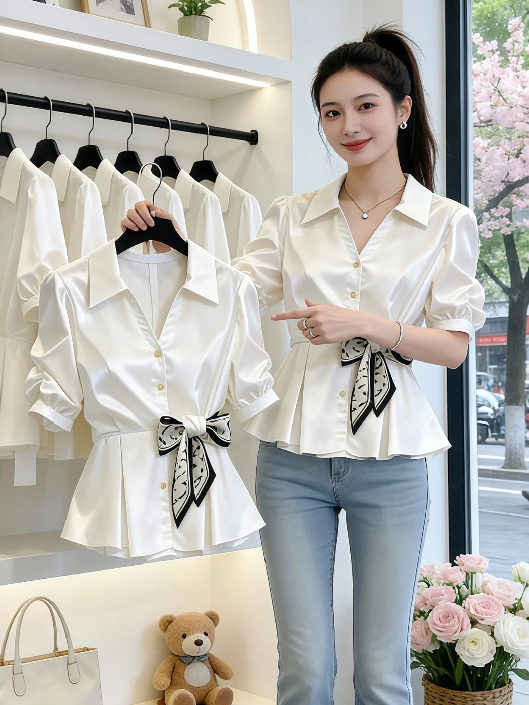 Elegant White Shirt Women's Summer New Design Knot Bubble Sleeve Collar Charming Top Casual Style Short Sleeve
Elegant White Shirt Women's Summer New Design Knot Bubble Sleeve Collar Charming Top Casual Style Short Sleeve
