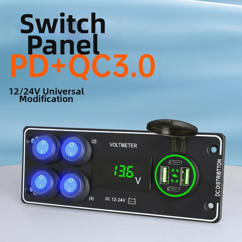 Upgrade With 4 Peephole 12V/24V Switch Panel Modified Charger With PD/forQC3.0 Charger, Voltmeter, And Wiring Accessories
Upgrade With 4 Peephole 12V/24V Switch Panel Modified Charger With PD/forQC3.0 Charger, Voltmeter, And Wiring Accessories