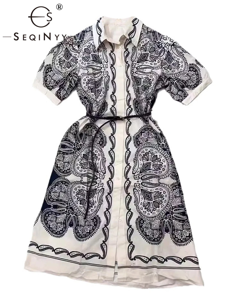 SEQINYY Elegant Shirt Dress Summer Spring New Fashion Design Women Runway Short Sleeve Vintage Print Casual Belt High Street
SEQINYY Elegant Shirt Dress Summer Spring New Fashion Design Women Runway Short Sleeve Vintage Print Casual Belt High Street