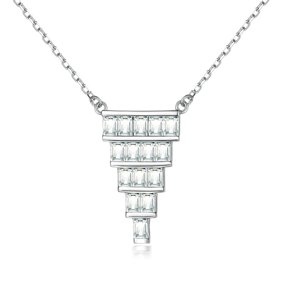 Fashionable s925 sterling silver ladder square gemstone fan-shaped pendant, small skirt necklace, female niche design
Fashionable s925 sterling silver ladder square gemstone fan-shaped pendant, small skirt necklace, female niche design