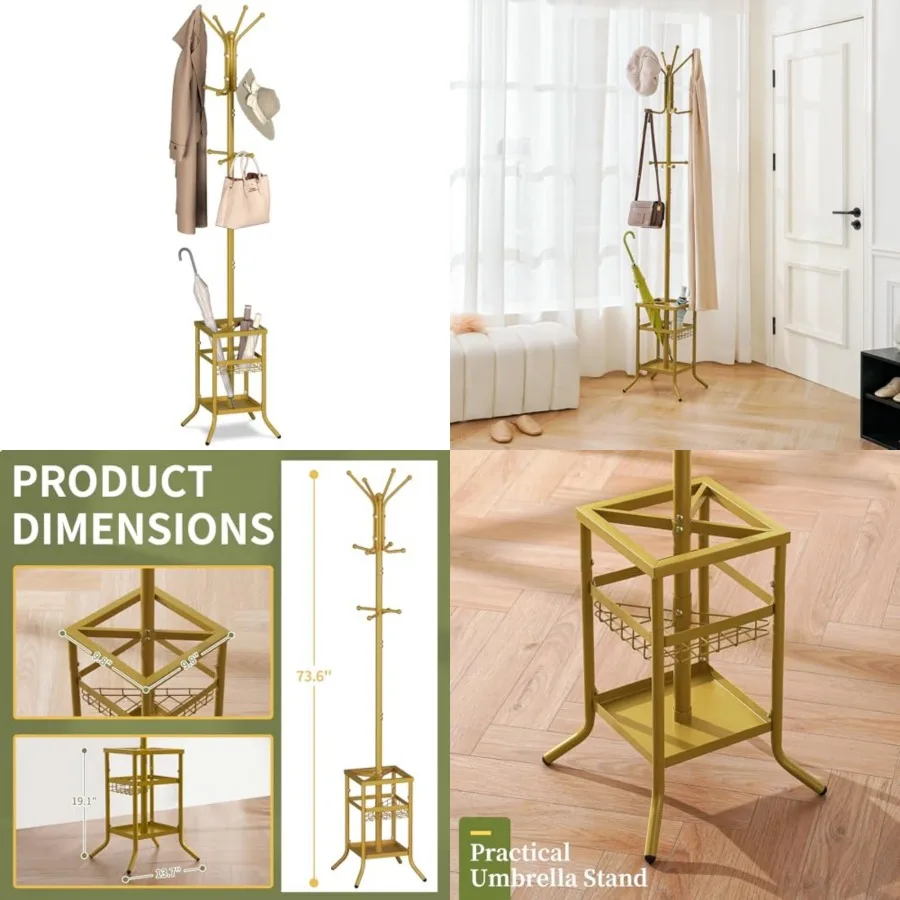 Coat Rack Freestanding - Coat Tree with Umbrella Holder, Metal Coat Rack Stand with 12 Hooks, Modern Coat Hanger Stand for Entr
Coat Rack Freestanding - Coat Tree with Umbrella Holder, Metal Coat Rack Stand with 12 Hooks, Modern Coat Hanger Stand for Entr