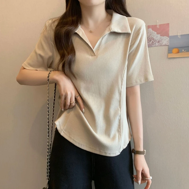 Large Size Fat Mm Arc Hem Covering Belly Short-sleeved T-shirt Summer Pure Cotton Temperament Polo Collar Women's Top Catties
Large Size Fat Mm Arc Hem Covering Belly Short-sleeved T-shirt Summer Pure Cotton Temperament Polo Collar Women's Top Catties