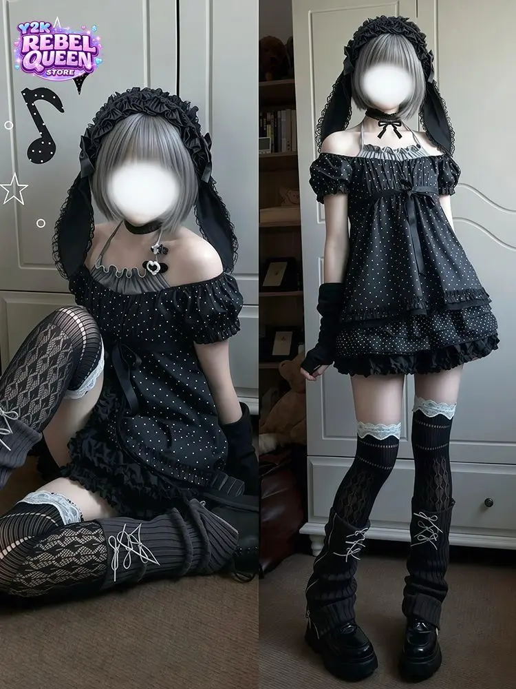 Vintage Y2K 2000s Dark Cute Subculture Women's 2 Piece Dress Set Polka Dot Bow Off Shoulder Ruffle Summer Harajuku Casual Wear
Vintage Y2K 2000s Dark Cute Subculture Women's 2 Piece Dress Set Polka Dot Bow Off Shoulder Ruffle Summer Harajuku Casual Wear