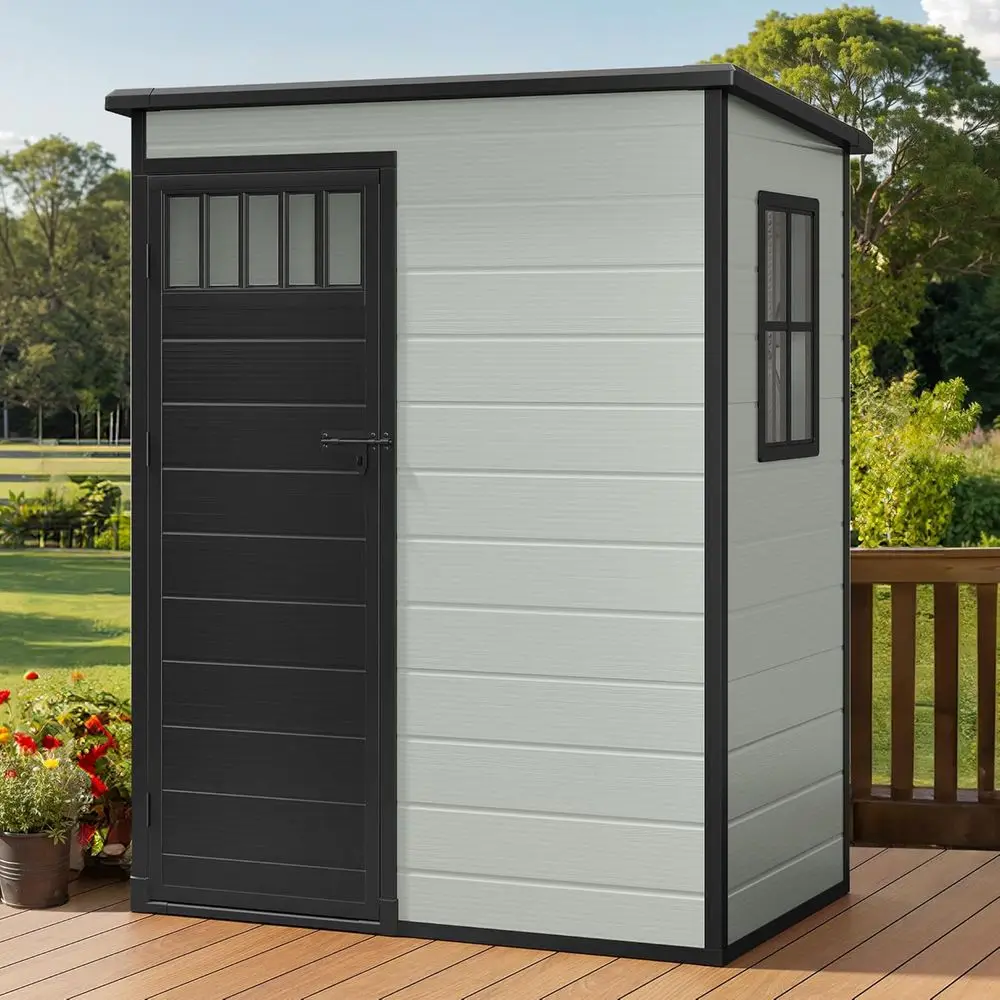 5x3T Outdoor Storage Shed with ence-Style and Side Windows, loor, Lockable Do, Plastic Storage or Backyard and Garden, Blue-Gray
5x3T Outdoor Storage Shed with ence-Style and Side Windows, loor, Lockable Do, Plastic Storage or Backyard and Garden, Blue-Gray