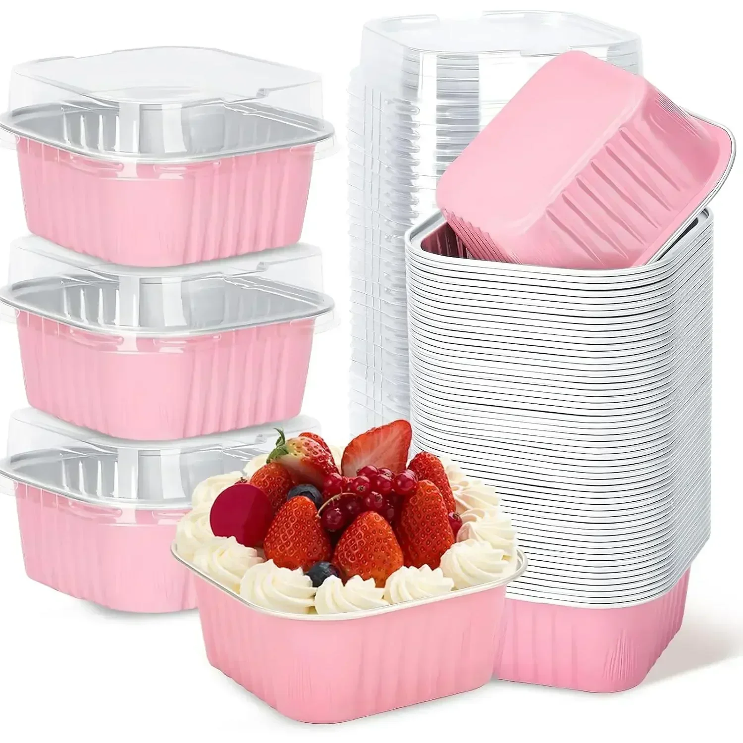 30-Pack 5oz Pink Mini Cake Aluminum Foil Bakeware Pans with Lids, Disposable Individual Dessert Cups Containers, Home Kitchen Accessories for Sales Parties, Picnics
30-Pack 5oz Pink Mini Cake Aluminum Foil Bakeware Pans with Lids, Disposable Individual Dessert Cups Containers, Home Kitchen Accessories for Sales Parties, Picnics