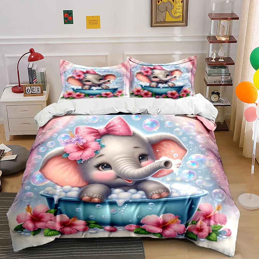 Cartoon Elephant in bubble bath with flowers Pattern Duvet Cover Set Digital Print Colorful Polyester Bedding with Zipper Closur
Cartoon Elephant in bubble bath with flowers Pattern Duvet Cover Set Digital Print Colorful Polyester Bedding with Zipper Closur