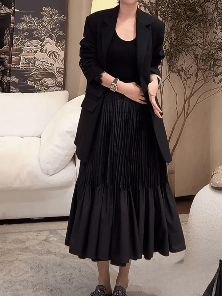 Elegant Black Pleated Skirt Women's Casual Drapey Slimming A-Line Long Skirt Spring 2026 High Waist Midi Skirt
Elegant Black Pleated Skirt Women's Casual Drapey Slimming A-Line Long Skirt Spring 2026 High Waist Midi Skirt
